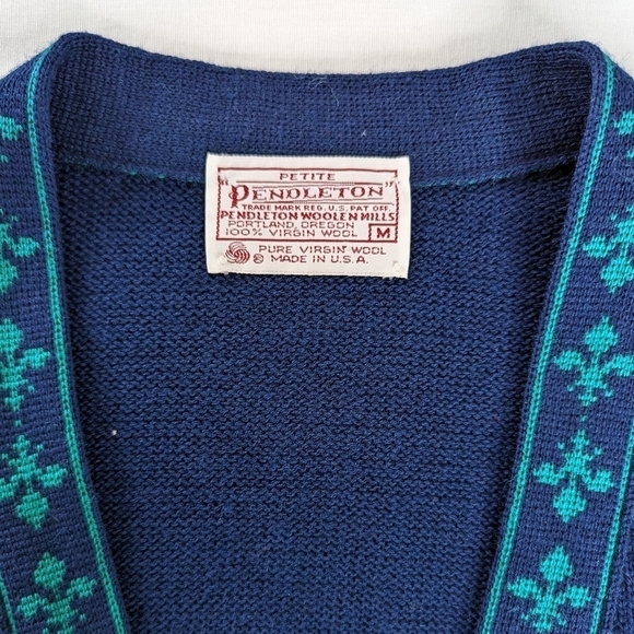 VTG Pendleton Blue Green Wool Button Up Patterned Vest Academia - Picture 4 of 7